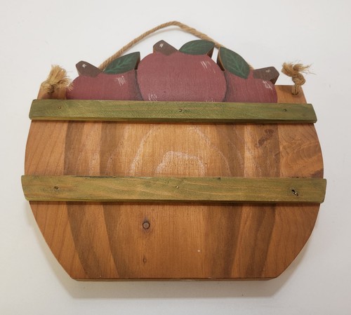VTG Wood Country Folk Art Apple Bushel Basket Hand Painted Hanging Wall Decor 9" - Bild 9 von 9
