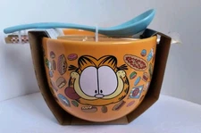 GARFIELD Junk Food Ceramic/Ramen Bowl w/Chopsticks & Spoon 20 Oz NEW! Free Ship!