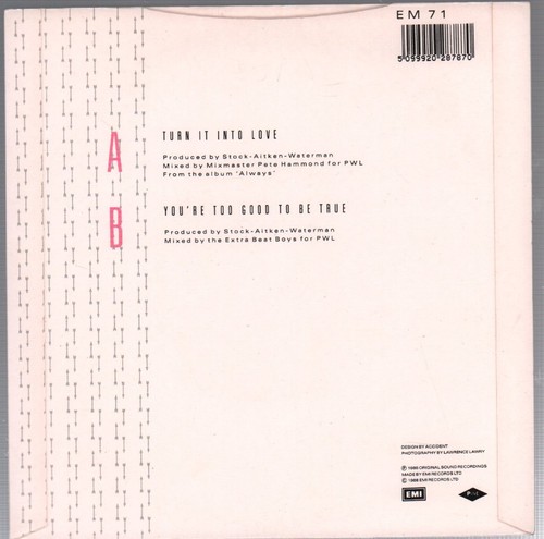 Hazell Dean Turn It Into Love 7" vinyl UK Emi 1988 B/w you're too good to be - Picture 2 of 2