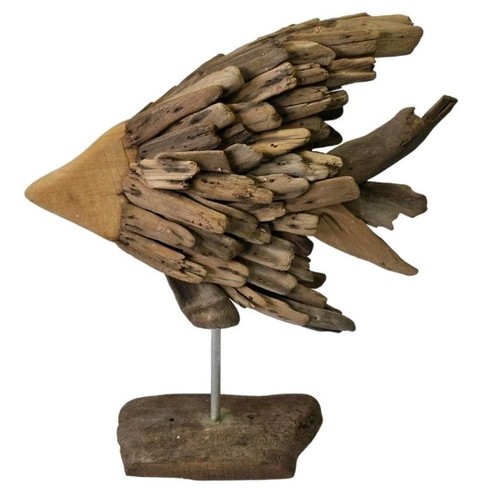 Treibholz Fisch Skulptur Engelfisch Ozean Kunst Marina Strand Nationale Fisch Deko - Bild 1 von 9