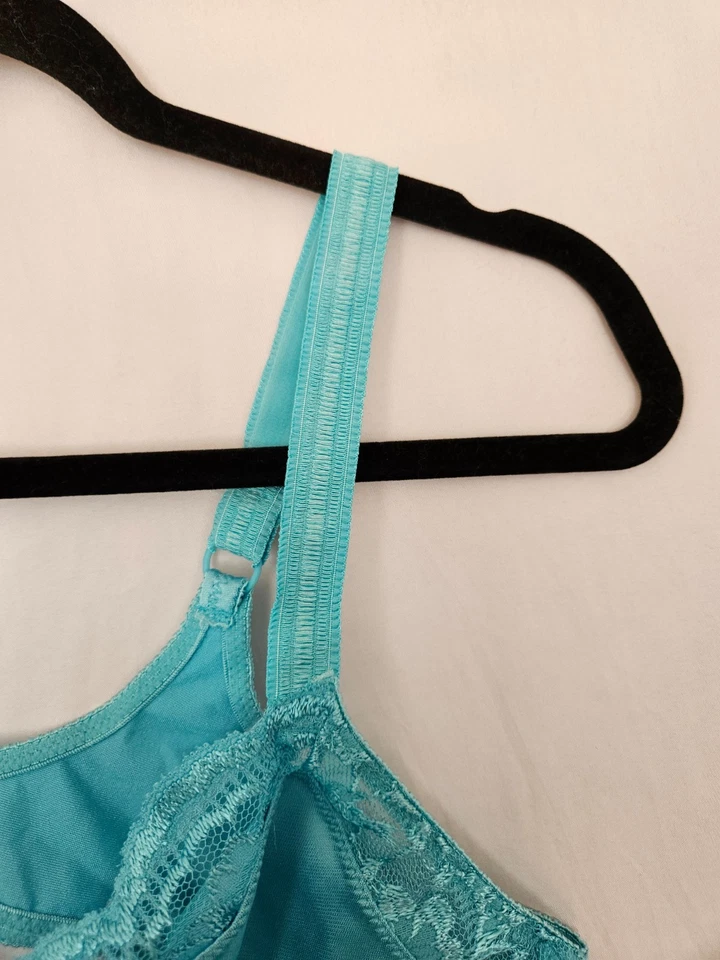 New VTG Victoria's Secret Second Skin Satin Bra 40 D Bra Aqua - Image 3 of 4