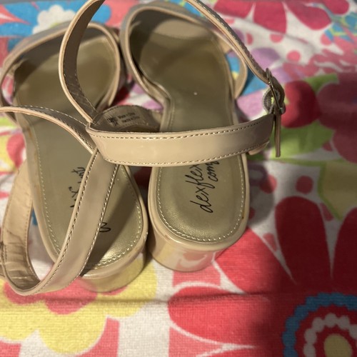 DEXflex Comfort Damen gepolsterte Sandalen Blockabsatz neutral nude Lack Gr. 12W - Bild 4 von 12