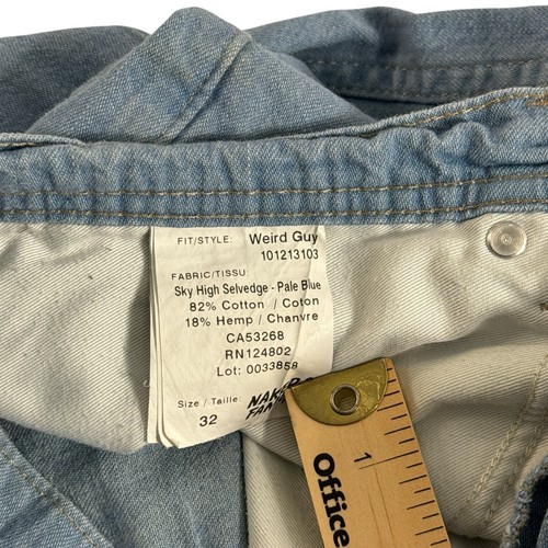 Naked & Famous Weird Guy Jeans Size 32x29 Sky High Hemp Selvedge Pale Blue Denim - Picture 6 of 8