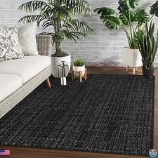 Seavish 4x6 Outdoor Rug - Black & White Striped Cotton, Washable & Reversible