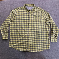 Swiss Tech Shirt Mens 4XL Yellow Plaid Long Sleeve Snap Up Outdoors Polyester