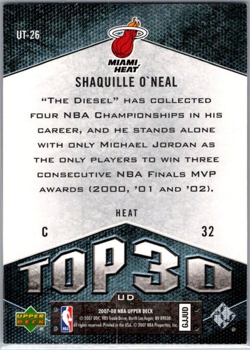 2007-08 Upper Deck #UT-26 Shaquille O'Neal UD Top 30 - Bild 2 von 2