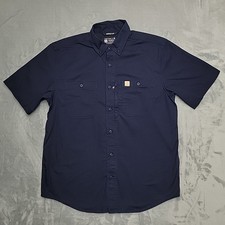 Carhartt Shirt Mens Large Blue Relaxed Fit Rugged Flex Short Sleeve Outdoor Work