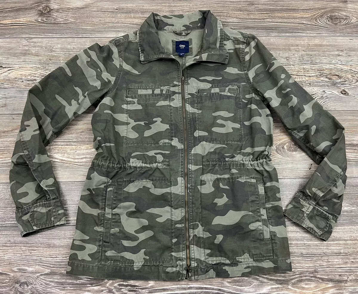 Gap Women's Camo Utility Jacket Small, Green Casual Cargo 100% Cotton