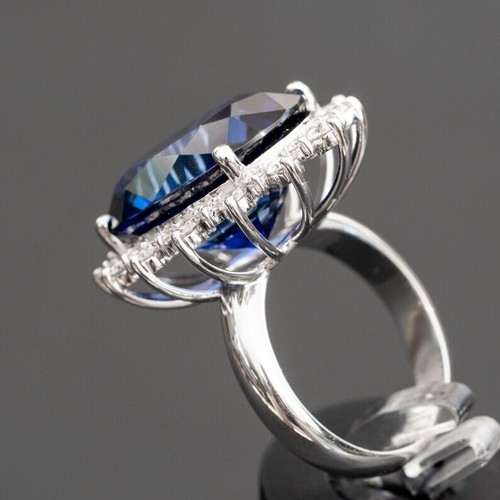 8.76 CT Oval Cut Natural Sapphire & Diamond Engagement Ring 14K White Gold Sz 7 - Picture 4 of 7