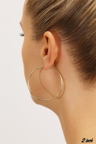 14K Real Solid Gold 2" Large Big Round Hoop Earrings Lightweight Large Hoops - Picture 4 of 22