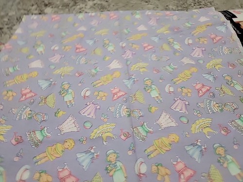 DAISY KINGDOM Patty's Paper Dolls All Over Cotton Fabric Purple 45" Long X 44" W - Picture 2 of 4