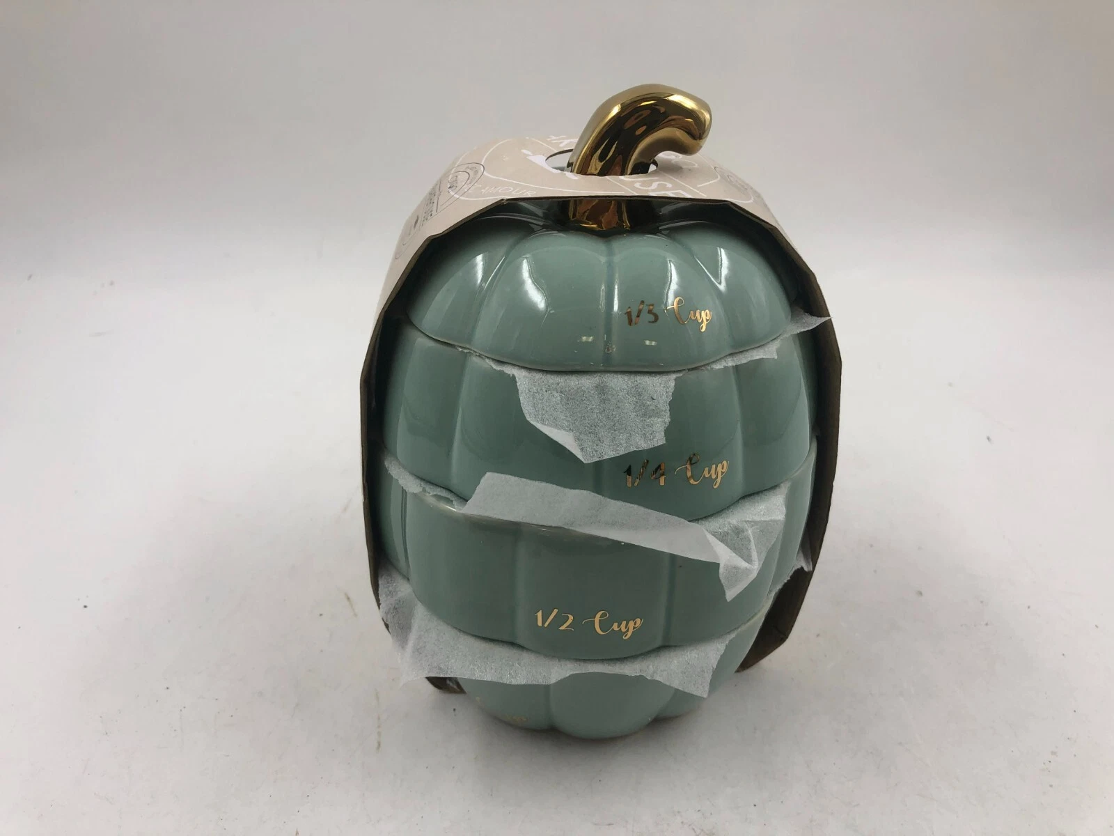 Circa Ceramic Blue Pumpkin with Gold Stem Measuring Cup Set AA02B44018