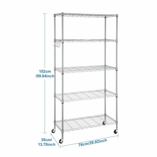 152/183 cm estante de pie estante de rejilla estante de almacenamiento 5 plantas estante de cocina estante de metal estante de baño - Imagen 29 de 36