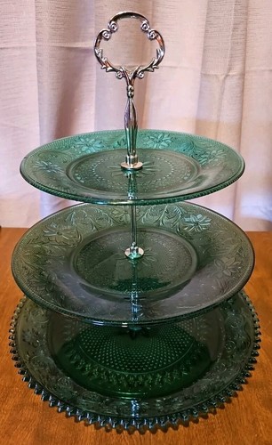 A Tiara Exclusive Heavy Duty Aqua Blue-Green 3 Tier Serving Tray