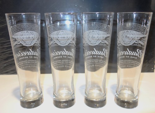 Vintage Lot of (4) Budweiser 16 oz. - 9" Tall White Etched Beer Pilsners - Picture 2 of 2