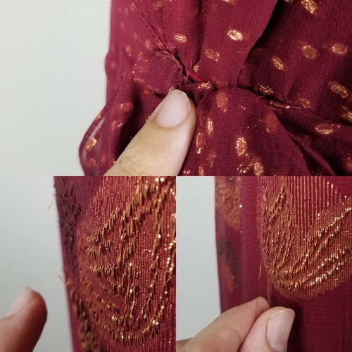Carol Peretz Vintage 80s Silk Blend Dark Red & Gold Rare Evening Gown Size 12 - Picture 16 of 18