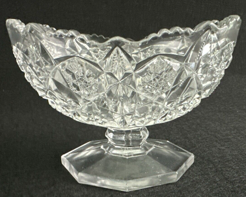 Antique EAPG Pattern Glass Toltec Clear McKee 4.5" Oval Prescut Footed Bowl 1904 - Picture 3 of 7