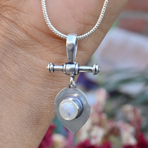 Rainbow Moonstone Gemstone Cross 925 Sterling Silver New Arrival Beauty Pendant - Picture 3 of 10