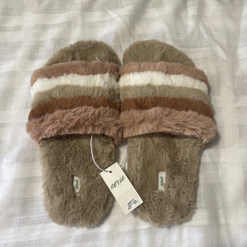 Aerie Faux Fur Slip on Sandal Brown US Size 9 - Picture 2 of 4