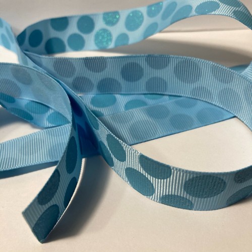 Blue Glitter Polka Dot Ribbed Ribbon Morex Dazzle 1 Roll 7/8" Light Baby Blue - Picture 9 of 12