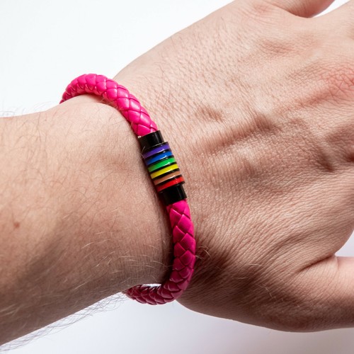 Rainbow Vegan PU Leather Bracelet Men Women Pride Magnetic Clasp Sydney Handmade - Picture 72 of 86