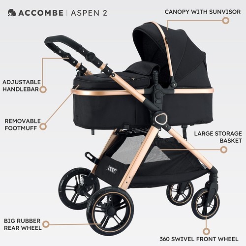 Compact Fold Luxury Convertible Baby Stroller with Breathable Seat - Gold Finish - Picture 8 of 9