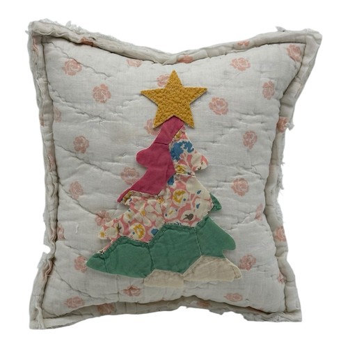 NEW Handmade Holiday Christmas Tree & Star Pillow Vtg English Quilt Chenille
