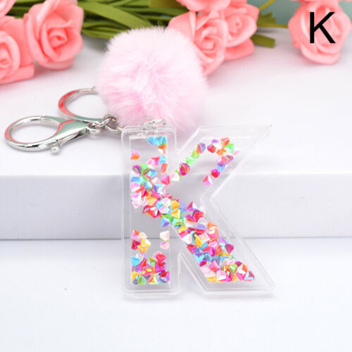 Ciondolo borsa rosa pelliccia sintetica pompom portachiavi A-Z 26 lettere inglesi portachiavi charm - Foto 23 di 38