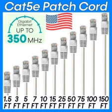 White Cat5e Patch Cord RJ45 Connector CAT5e Cable LAN Ethernet Internet Wire Lot