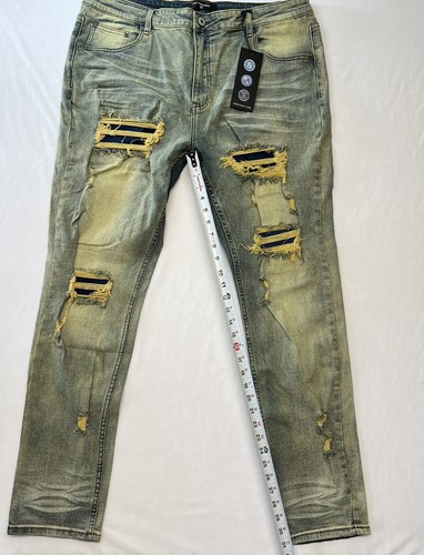 Serenede Fitted Denim Skinny Jeans Distressed Size 42 Blue Beige NWT - Picture 11 of 11