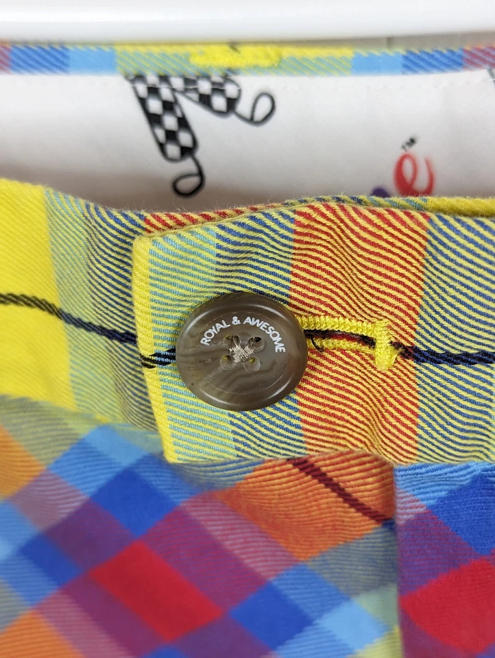 Royal & Awesome Golf Shorts Women's Size 16 Yellow Red Blue Tartan Plaid - Image 2 of 4