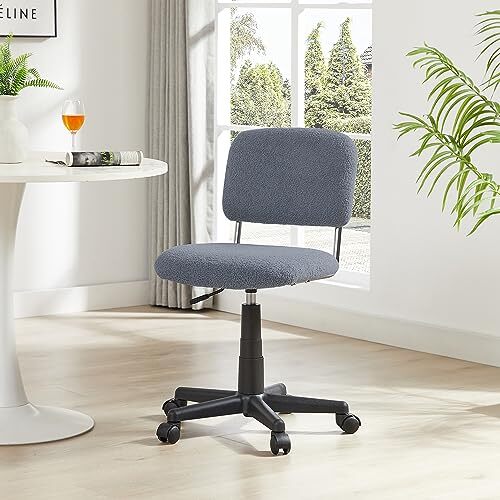 Armless Home Office Sherpa Vanity Chair with Wheels Faux Fur, Swivel Grey - Picture 3 of 8