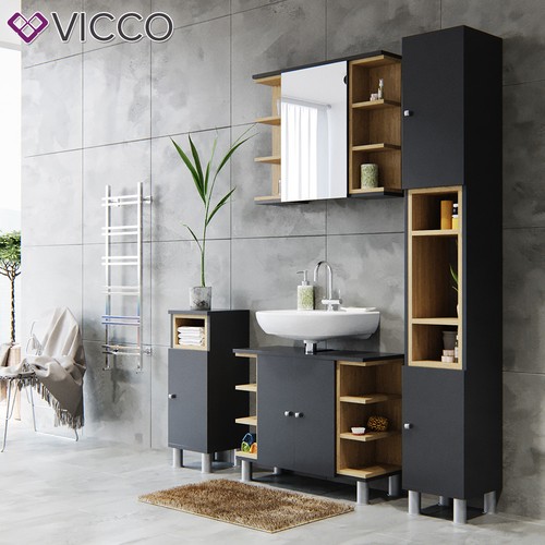 Badschrank Midischrank Bad Schrank Badregal Badezimmer Aquis Anthrazit Vicco - Bild 5 von 5
