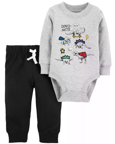 Carter's Baby Boys' 2-Piece Dinosaur Bodysuit/Top & Pants/Shorts Set NB-24M - Picture 3 of 9