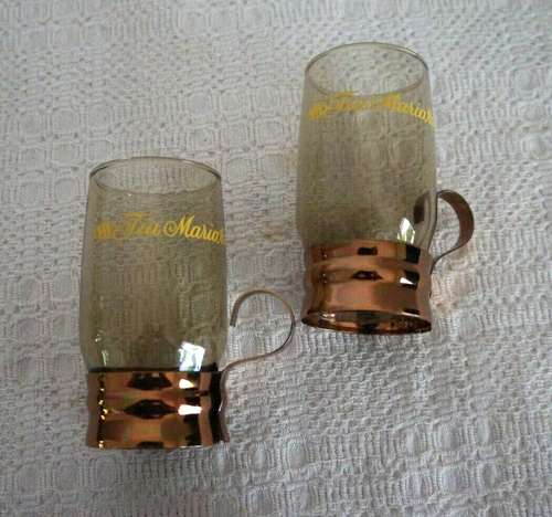 6 TIA MARIA Espresso Demitasse Coffee Glasses Copper Holders Folgers Promotional - Picture 6 of 10