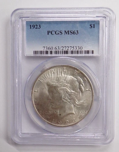 1923 Peace Dollar PCGS MS63 Bright White Coin
