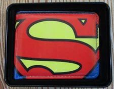 MENS BUCKLE DOWN SUPERMAN BIFOLD WALLET WITH METAL TIN GIFT BOX