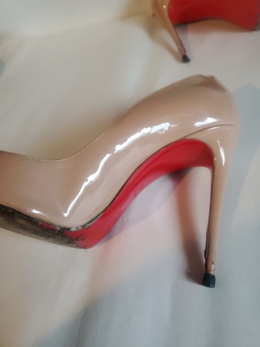 Christian Louboutin Sz 36 Patent Leather Decolette So Kate Tan 100mm Nude US 6 - Picture 21 of 24
