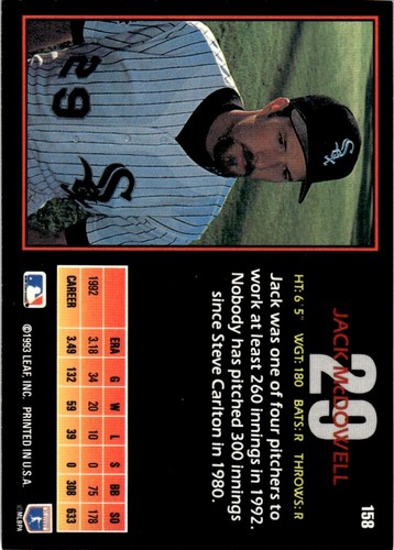 1993 Triple Play Jack McDowell Chicago White Sox #158 - Picture 2 of 2