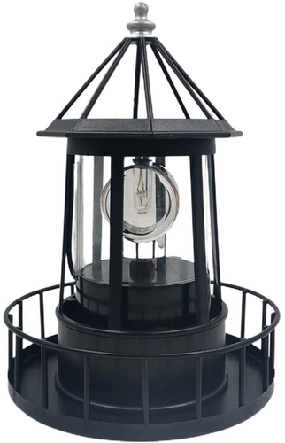 Solar Powered Lighthouse, 360 Degree Rotating IP65 Waterproof Garden Smoke Tower