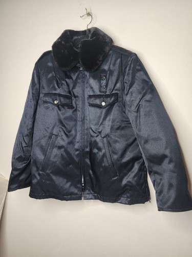 VTG Blauer 16 R Navy Mens Bomber Coat Insulated Removable Collar Zipper Police - Picture 2 of 14