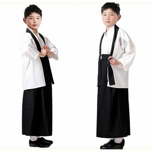 Child Boy Retro Japanese Kimono Yukata Set Robe Gown Asian Costume Cosplay - Picture 5 of 12