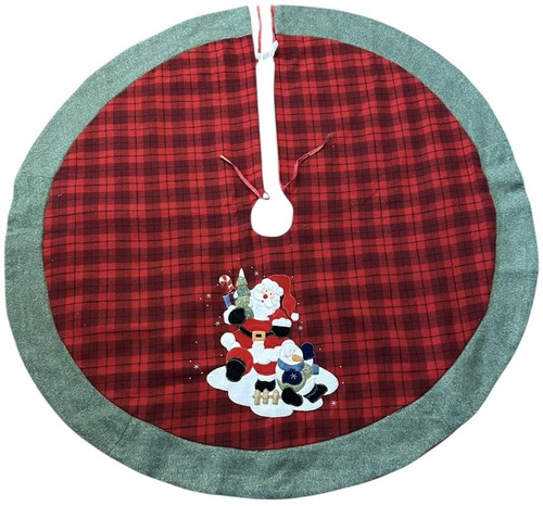 Dan Dee Weihnachtsbaum Rock~rot kariert~Applikation Santa Schneemann~grün Strickrand - Bild 2 von 12