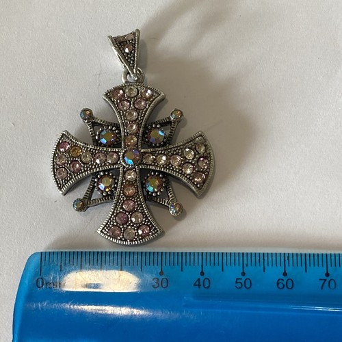 Cross Pendant TBG Jewellrey Vintage Silver Marcasite pink purple gems GOTHIC - Picture 10 of 16