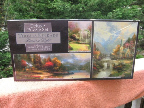 Thomas Kinkade Painter of Light 3 Puzzle Set 100, 550, 700 Pieces~New & Sealed! - Picture 1 of 7