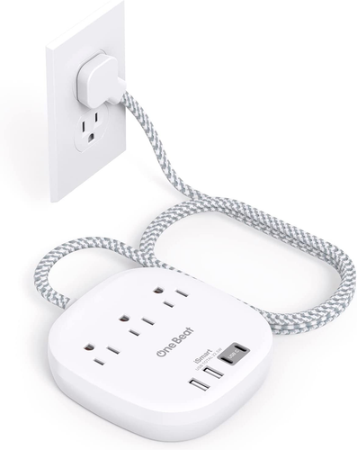 Flat Plug Power Strip, 5Ft Ultra Flat Extension Cord - 3 Outlets 4 USB Ports (2 - Picture 11 of 12