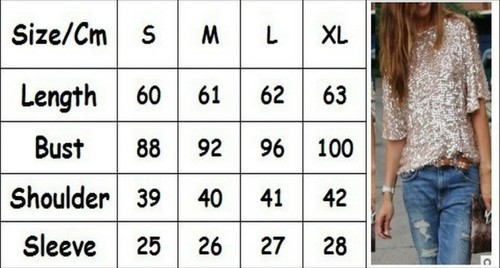 Dorado Rosa Lentejuelas Cuello Redondo Brillante Fiesta Top Camiseta Suelta Informal Camiseta - Imagen 3 de 3