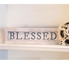Blessed White Framed Sign Distressed Sitter Wall Hanging Freestanding Accent CWI