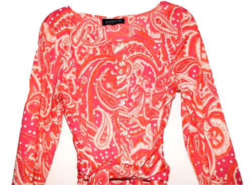 Jones New York Signature Orange Paisley Tie Belt Button Dress Size M - Picture 2 of 8