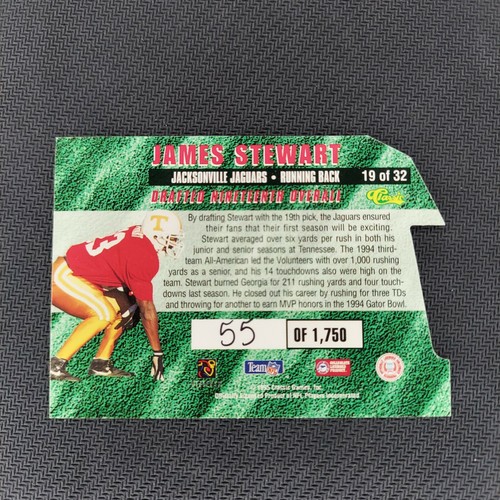 1995 Classic Draft Die-Cut James Stewart #19 RC 55/1750 Jacksonville Jaguars - Picture 6 of 10